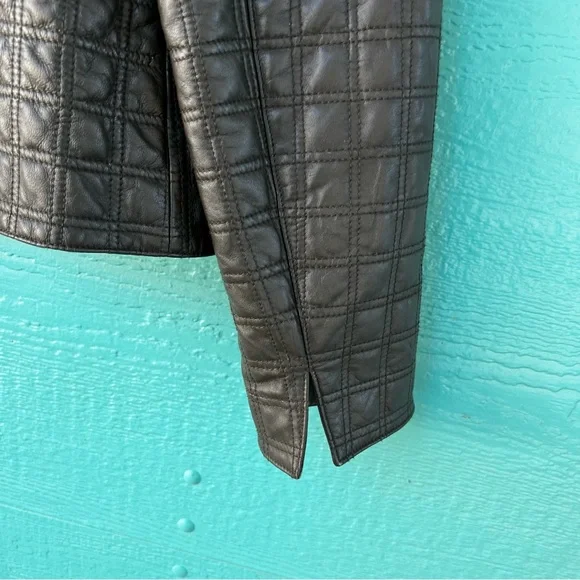 Worth Brown Quilted Leather Luxury Jacket High Neck Zip Front Size 14 - Picture 8 of 10